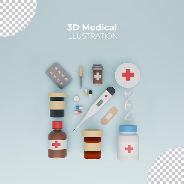 PSD 3d renderização cenografia de instrumentos médicos