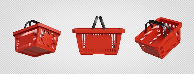 PSD 3d renderização da cesta vermelha isolada no fundo branco com traçado de recorte