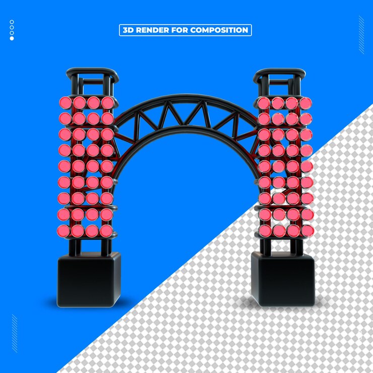 PSD 3d renderização da estrutura luminosa do reflector em vermelho