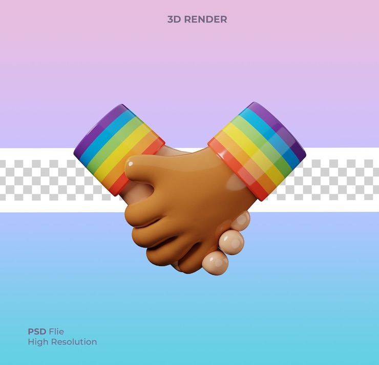 PSD 3d renderização da mão com gesto de agitação de mão lgbt de cor de pele diferente ícone isolado do mês do orgulho
