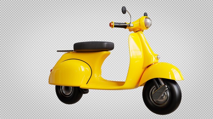 PSD 3d renderização da motocicleta retrô amarela em fundo transparente