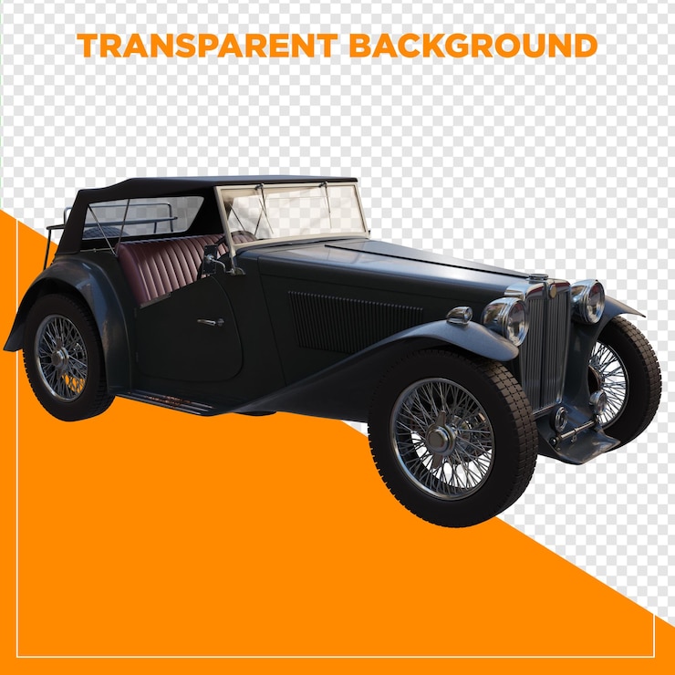 PSD 3d renderização de carro esportivo retro com fundo transparente