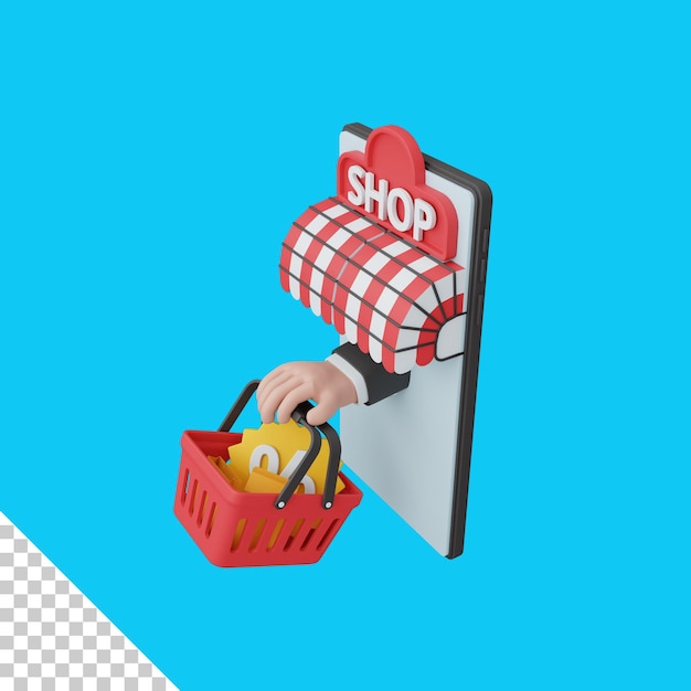 3d renderização de compras on-line isolada útil para ilustração de design on-line de comércio eletrônico ou negócios