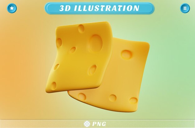 PSD 3d renderização de fatias de queijo