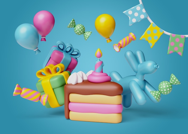 PSD 3d renderização de feliz aniversário celebração