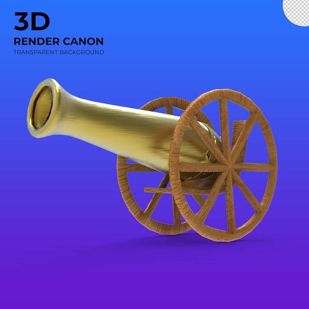 3d renderização de fundo transparente de canhão dourado