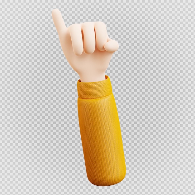 3d renderização de gesto com a mão pose de dedo mindinho em transparente