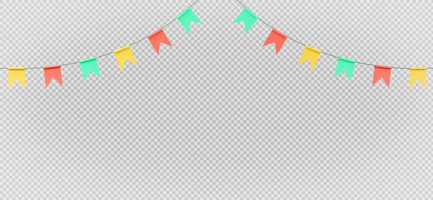PSD 3d renderização de guirlanda de bandeira colorida em fundo transparente