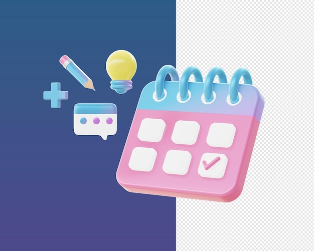 3d renderização de ícones de ilustração de cronograma de calendário gradiente para mídia social de aplicativos móveis da web UI UX