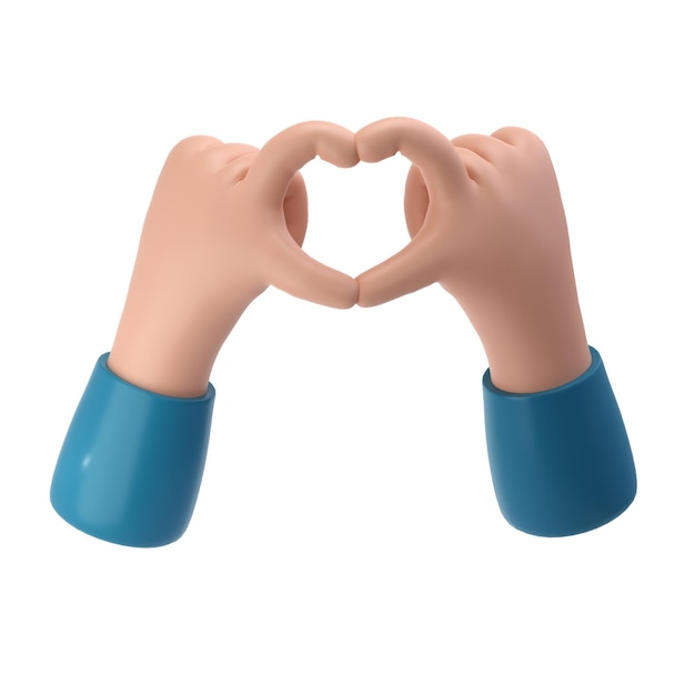 3d renderização de mãos estilizadas dobrar forma de coração Valentine Ícone de sinal de gesto de dedo Elemento para design Ilustração transparente