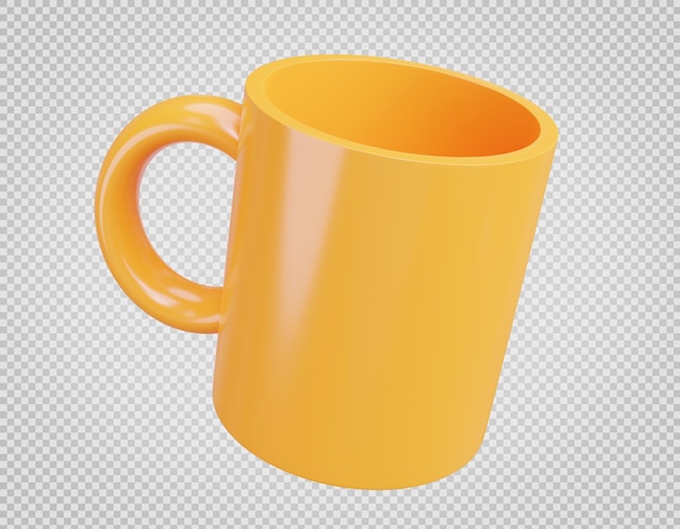 3d renderização de maquete de caneca amarela em fundo transparente