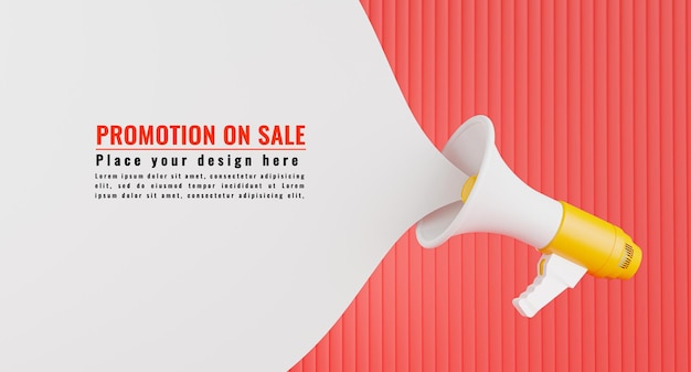 3d renderização de megafone com anúncio de promoção