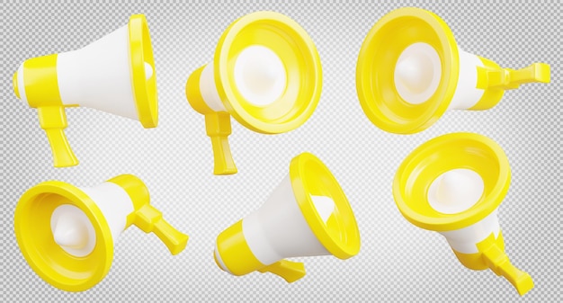 PSD 3d renderização de megafone retrô em fundo transparente