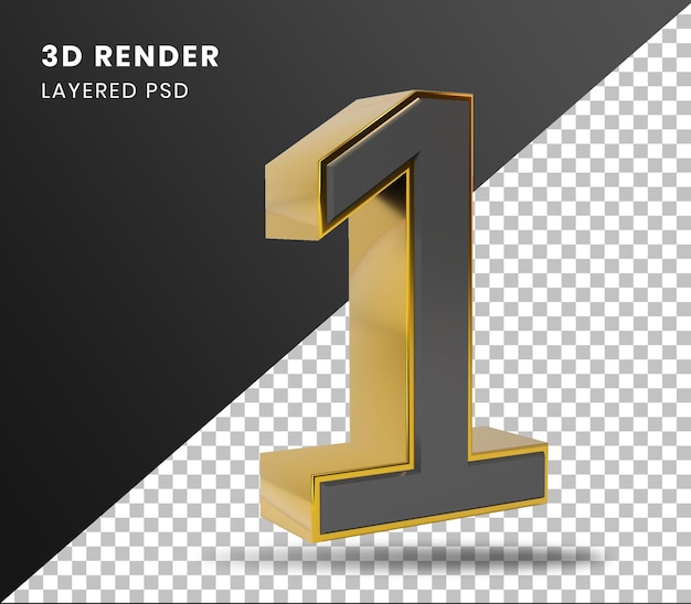 3D Renderização de Ouro Número 1 Isolado