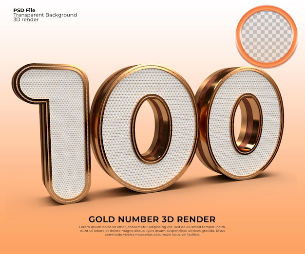 3d renderização de ouro número 100 estilo de luxo