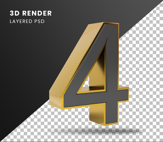 3d renderização de ouro número 4 isolado