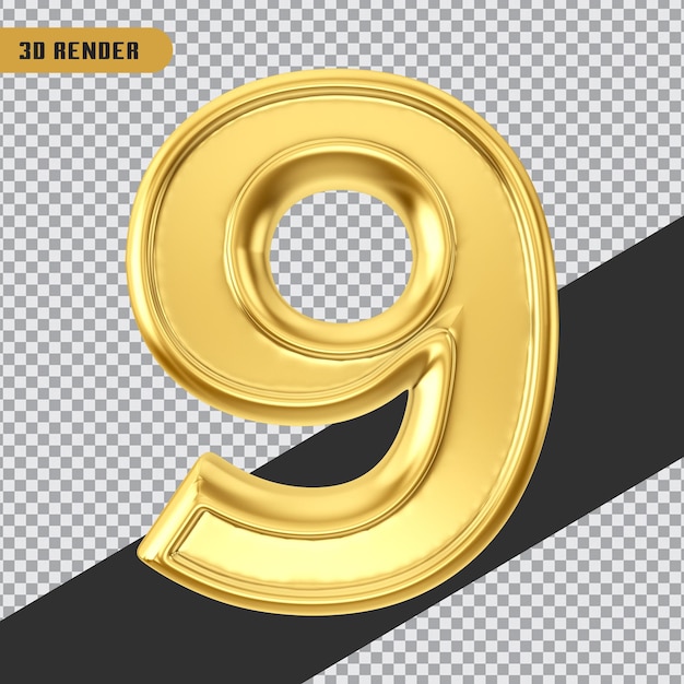 3d renderização de ouro número 9 isolado