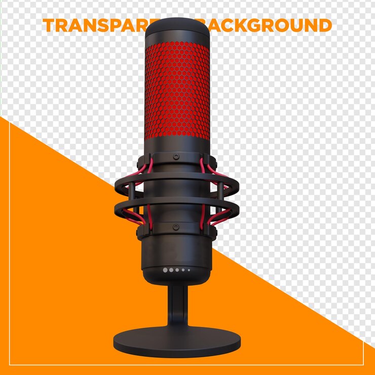 PSD 3d renderização de podcast de microfone de jogo com fundo transparente