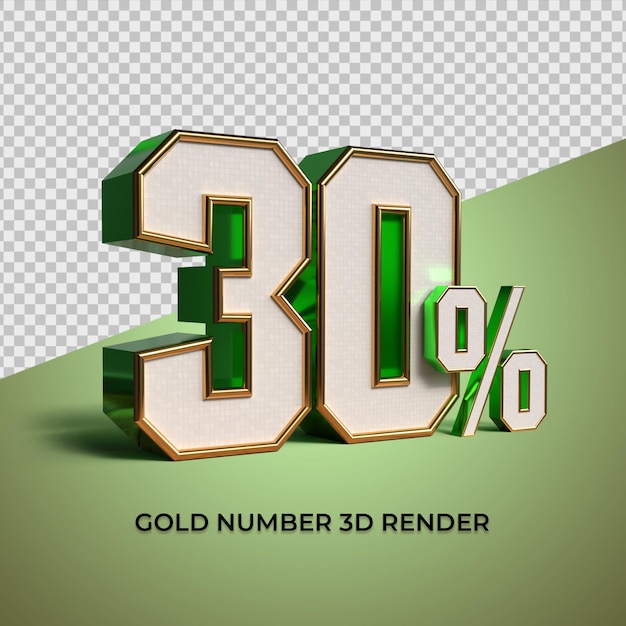 3d renderização de progresso de venda percentual de ouro verde número 30