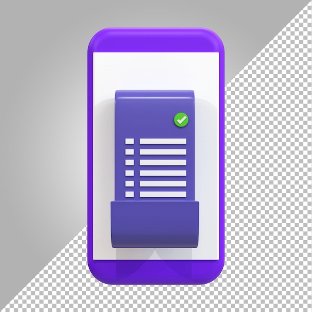 PSD 3d renderização de recibo de transação de conta de papel ícone de pagamento on-line conceito de transferência de dinheiro