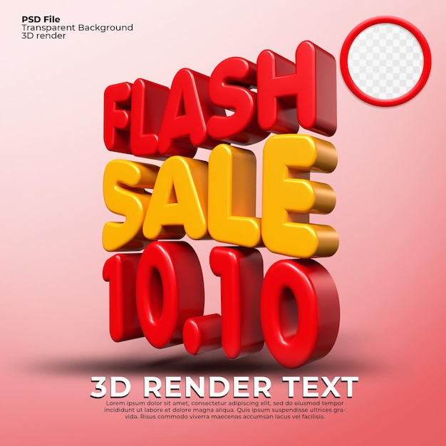 3D renderização de texto flash venda 10.10 cores de estilo vermelho e amarelo