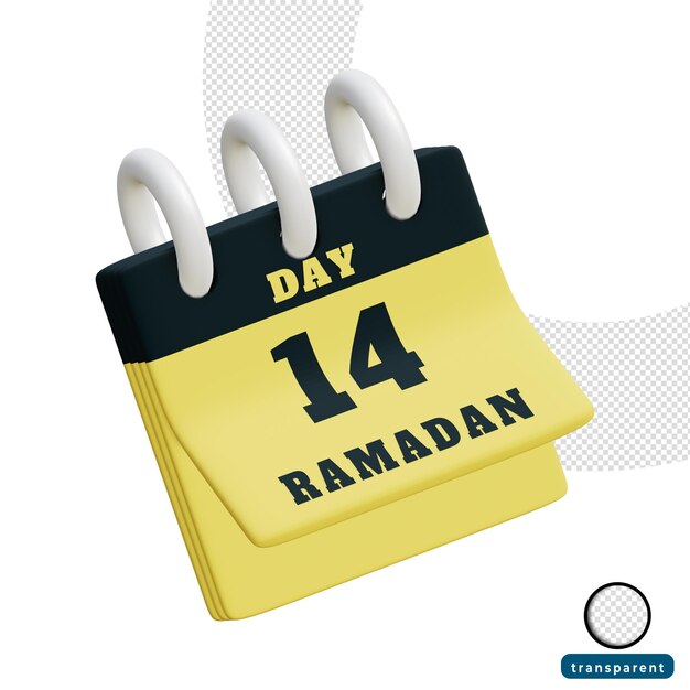 PSD 3d renderização dia 14 calendário do ramadã