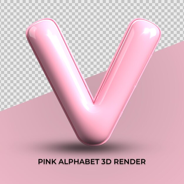 3d renderização do alfabeto v de plástico rosa fofo