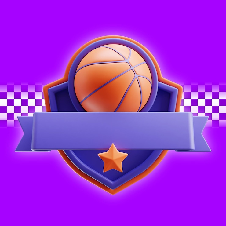 PSD 3d renderização do emblema de basquete e esporte colorido