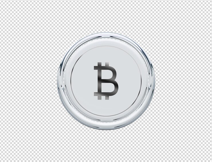 PSD 3d renderização do ícone bitcoin prata brilhante