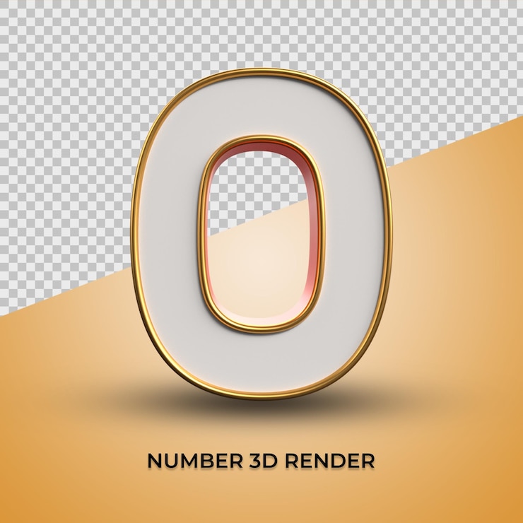 PSD 3d renderização do número 0 branco com contorno de ouro