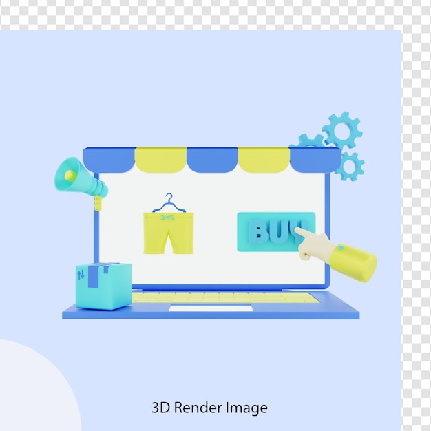 3d renderização e-commerce comprando produtos de moda