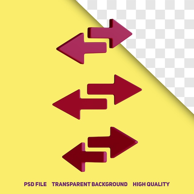 PSD 3d renderização ícone psd premium de seta dupla vermelha minimalista