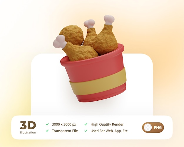 3d renderização ilustração de frango frito de comida