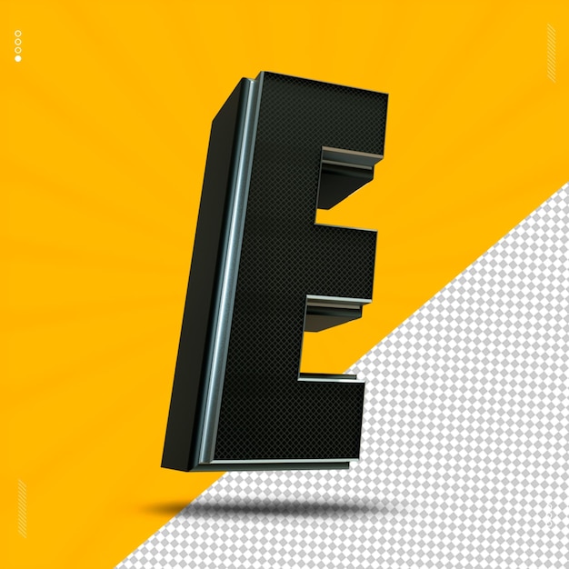 3d renderização letra e fonte metal preto