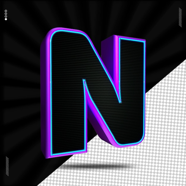 PSD 3d renderização letra n fonte neon