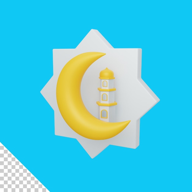 3d renderização lua crescente e mesquita com ornamento isolado útil para o projeto islam ramadã