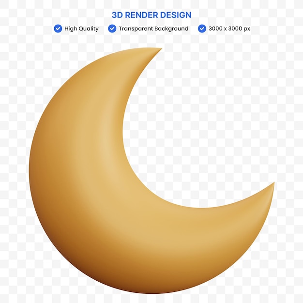 3d renderização lua crescente isolada