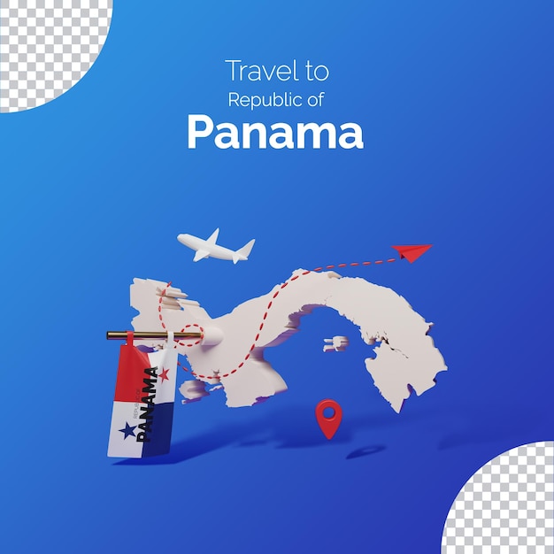 3d renderização mapa do panamá com viagens e turismo