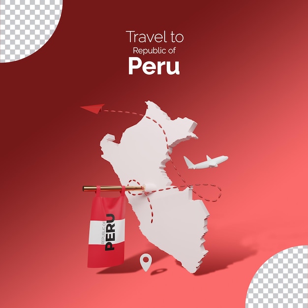 3d renderização mapa do peru com viagens e turismo