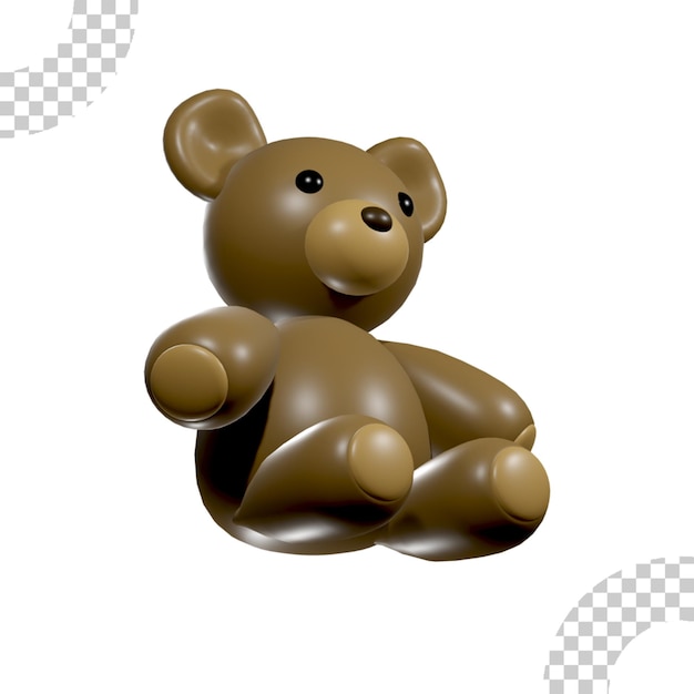 PSD 3d renderização marrom urso de pelúcia sentado brinquedo isolado