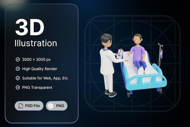 PSD 3d renderização médico paciente interações conceito médico de cuidados de saúde ícone moderno ilustrações design