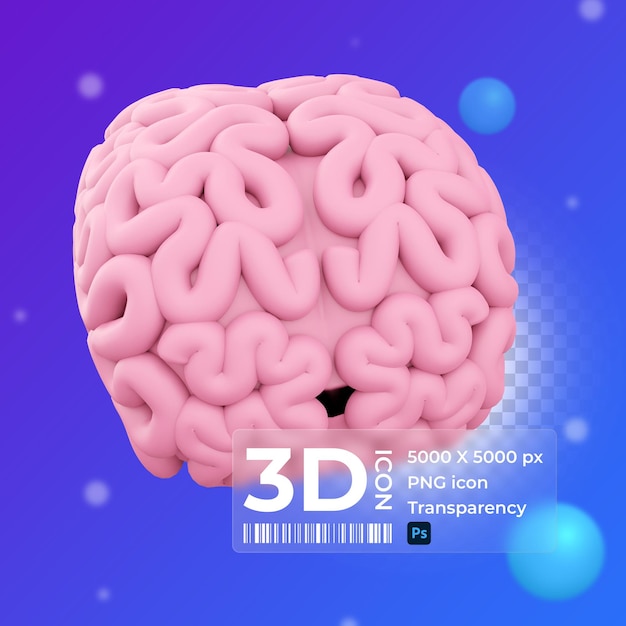 PSD 3d renderização mínima do cérebro rosa pensando bolha de fala cômica renderização 3d ícone dos desenhos animados do cérebro