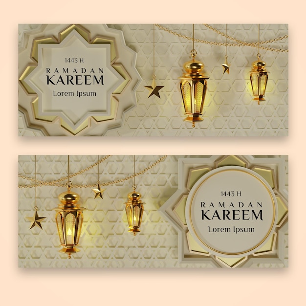 PSD 3d renderização modelo de saudação ramadan kareem com lanternas árabes no arquivo psd de fundo