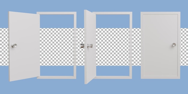 PSD 3d renderização moldura de porta conjunto de cor branca maçaneta de porta prata transparente