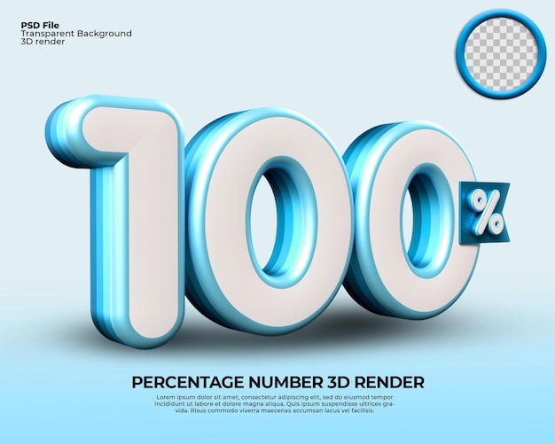 3D Renderização Número 100 Porcentagem para venda gráfico de progresso de desconto cor azul de negócios financeiros