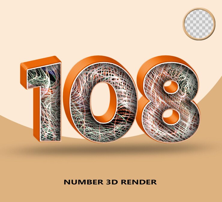 PSD 3d renderização número 108 linha laranja brilhante com linha de onda abstrata