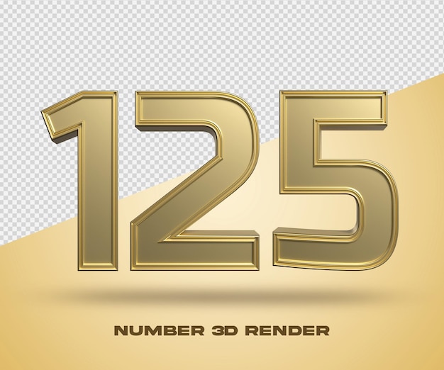 3D renderização número 125 cor de ouro