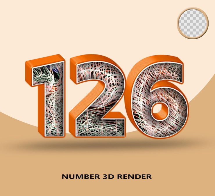 PSD 3d renderização número 126 linha laranja brilhante com linha de onda abstrata