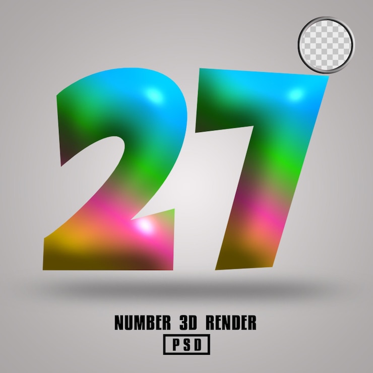 PSD 3d renderização número 27 cor de chiclete