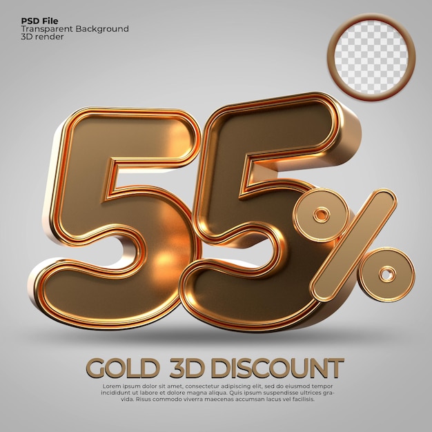 3D renderização número 55% estilo de ouro